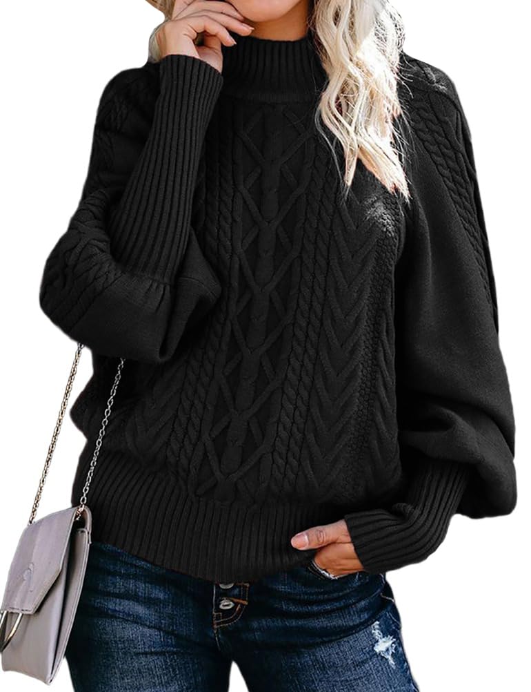 Kinghua Sweaters for Women Fall Winter Cozy Turtleneck Oversized Ribbed Pullover Knit Cable Chunky Fisherman Sweater Tops
