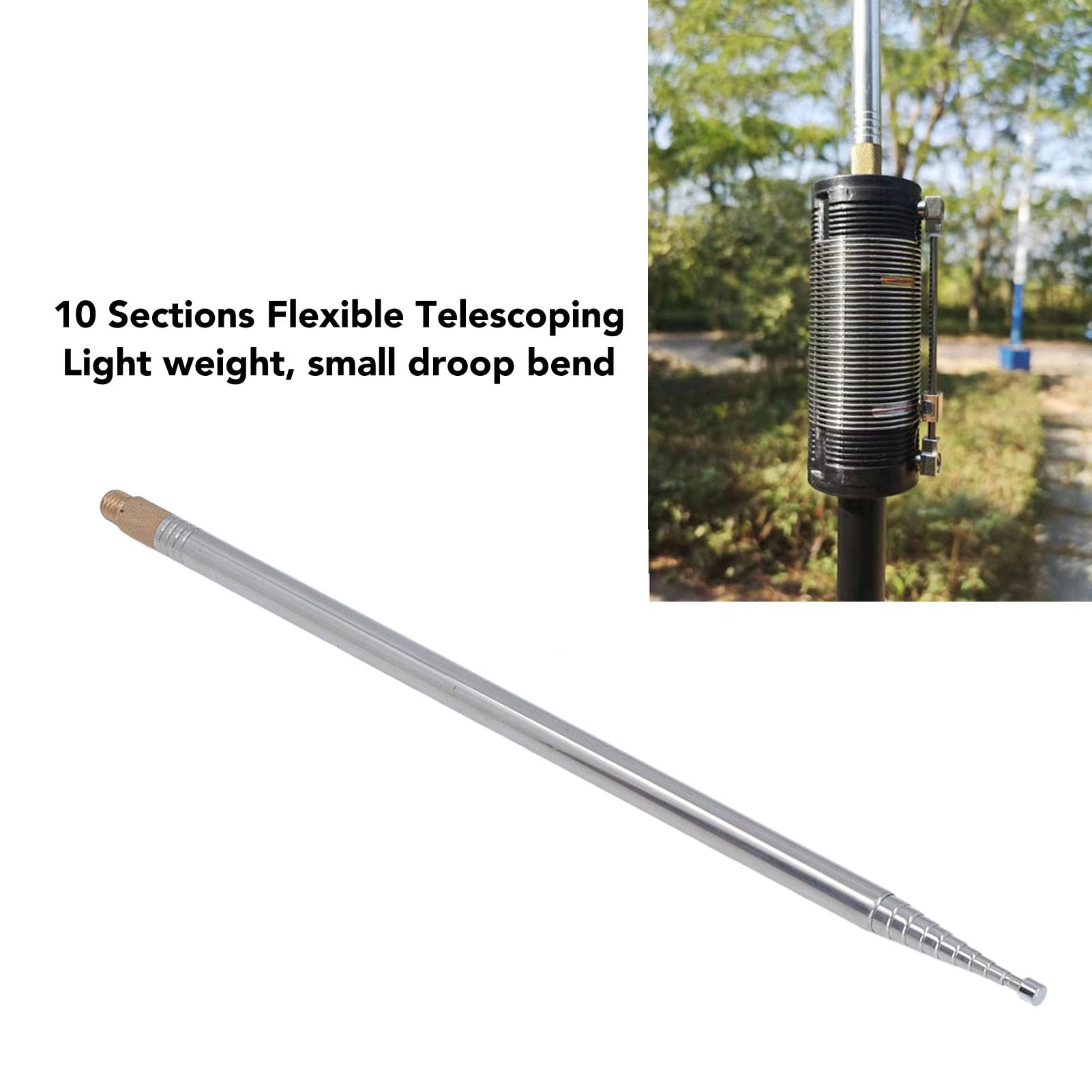 Antenne télescopique, bande complète 7 MHz -50 MHz, ondes courtes, 10 sections, longueur de 2,5 m, en acier inoxydable, compacte et légère avec traitement fin, antenne télescopique