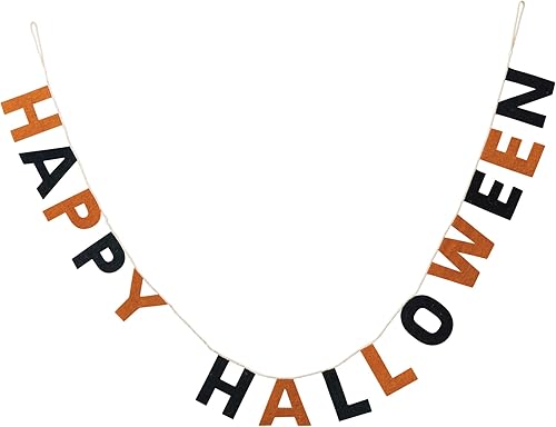 Miniatura 4 de Creative Co-Op Banner hecho a mano de fieltro de lana de 72 pulgadas de largo "Happy Halloween", color naranja y negro