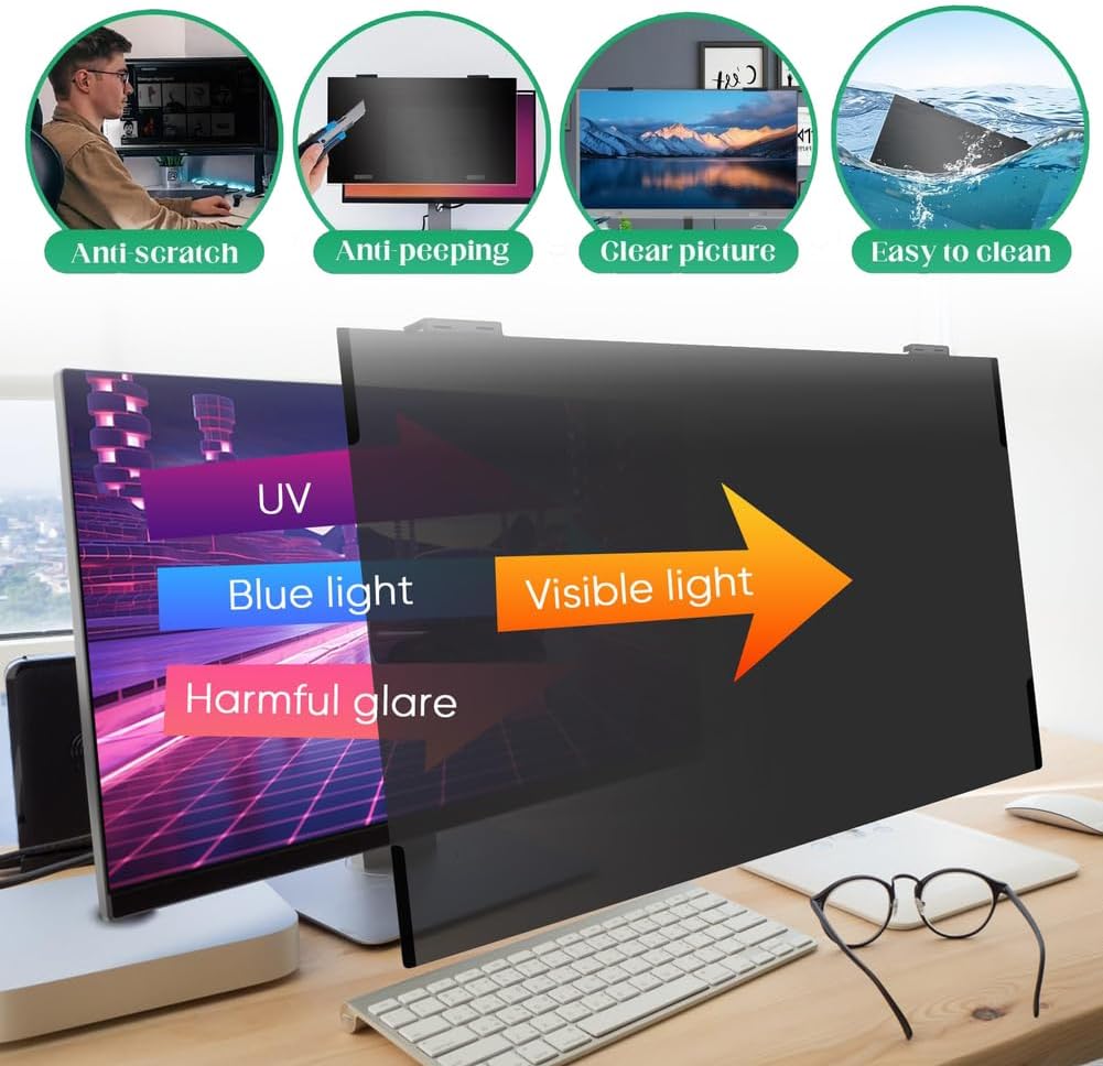 Hanging Computer Screen Privacy Cover for 16:9 Aspect Ratio Widescreen Monitor, Anti-Glare Film Relieve Eye Strain, Computer Privacy Screen Filter