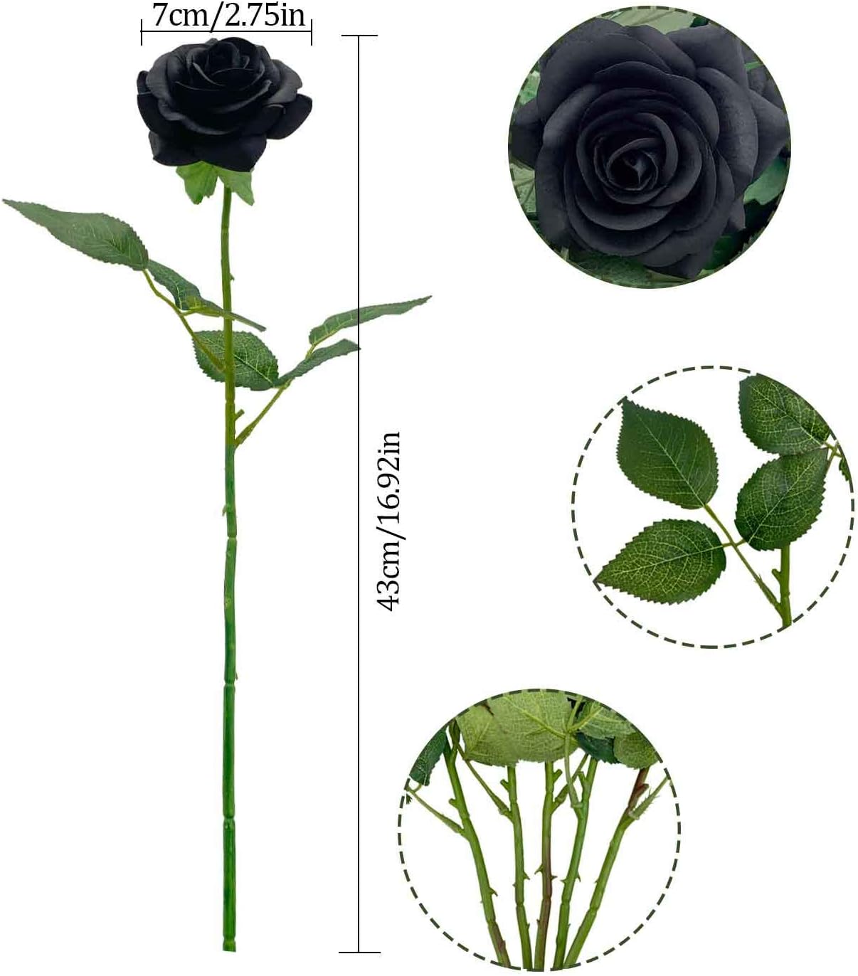 12 Stems Artificial Flowers Silk Roses Fake Flowers Bridal Wedding Bouquet，Realistic Blossom Flora for Home Garden Party Hotel Office Decoration (Black)