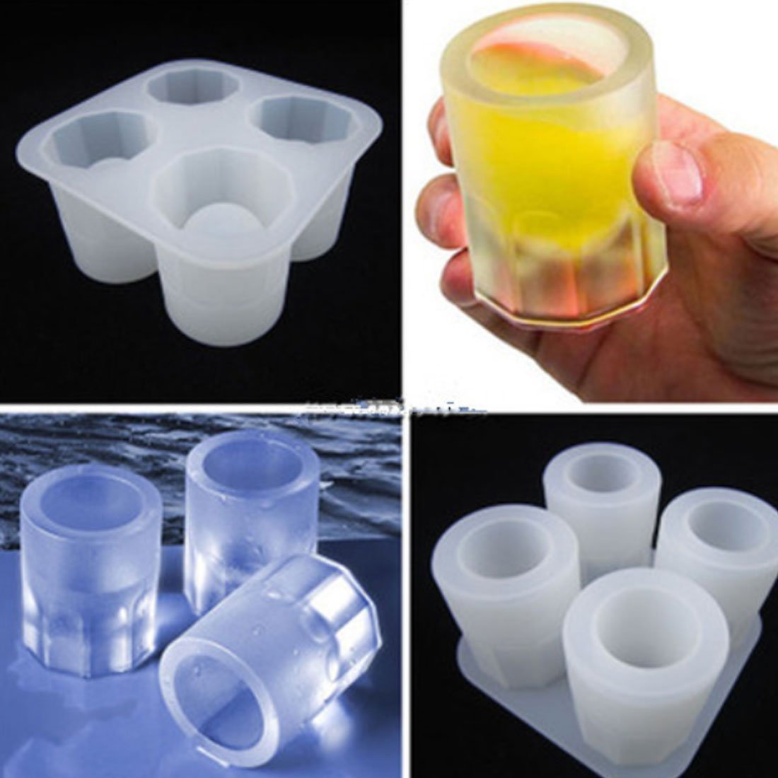 Indoselection Ice Shot Glass Mold - Makes 4-Cup Shot Glass Shaped Silicone Ice Cube Mold, Jelly Tray, Chocolate Mold, BPA Free, FDA Approved, 100% Food Grade Silicone