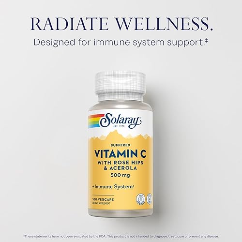 Miniatura 3 de SOLARAY Vitamina C tamponada de 500 mg - Plus Rose HIPS y Acerola - Suplemento de apoyo inmunológico - Vegano, verificado por laboratorio, garantía