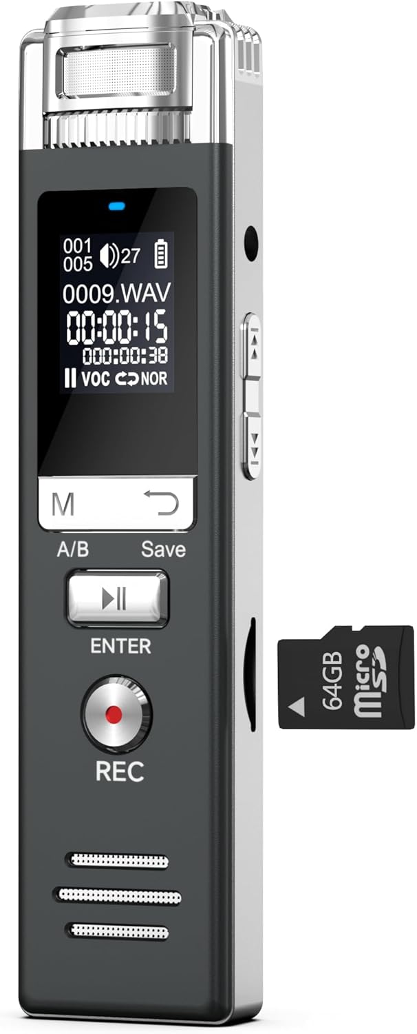 Digital Voice Recorder Audio Recording – 72GB Audio Recorder with Playback Voice Activated Recorder for Lectures Meetings Interviews Recording Device Tape Recorder with Microphone USB Cable MP3 Player