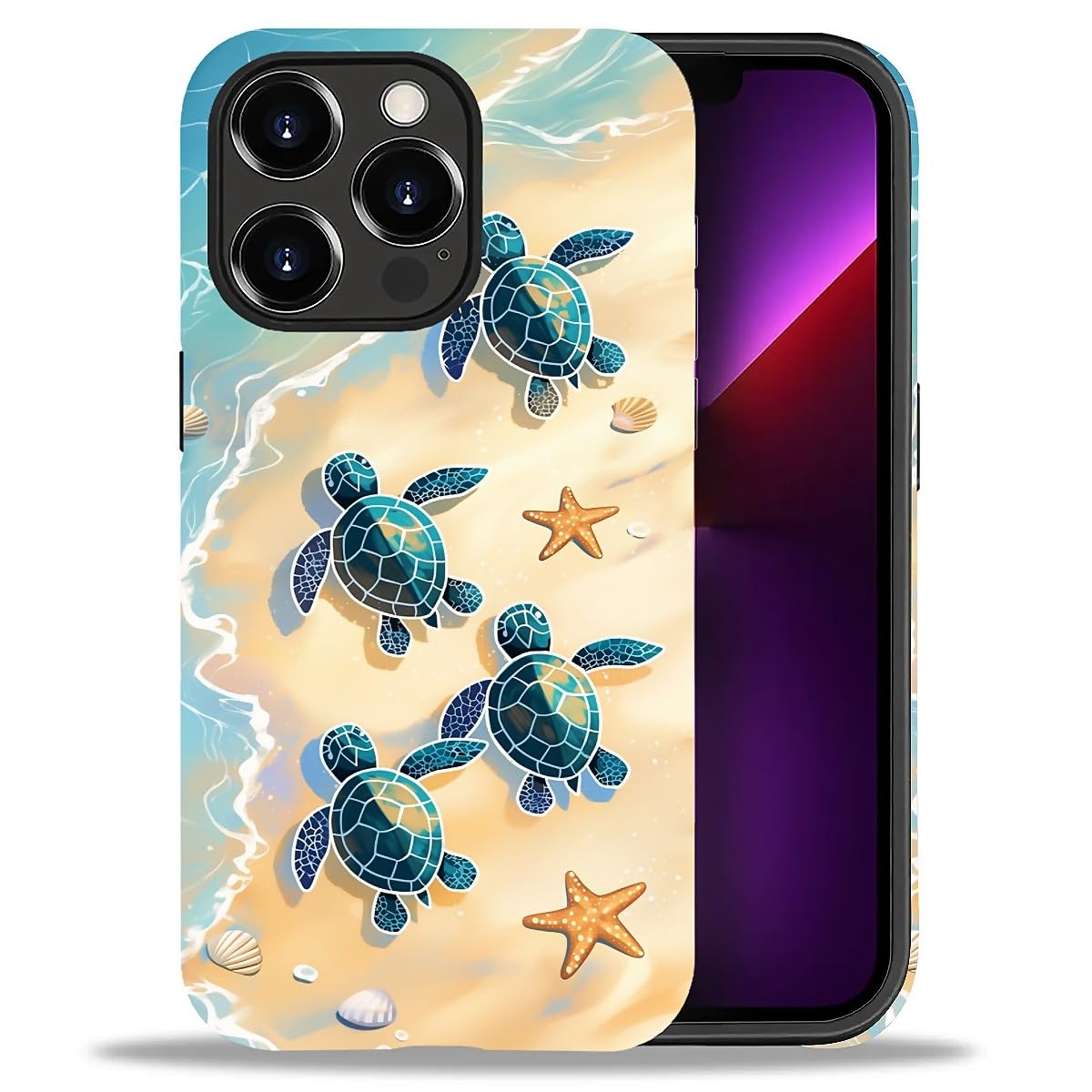 Bvkilrvc Compatible with iPhone 13 Pro Max Case, Beach Turtle Sunshine Pattern Print Matte Phone Case Funny Liquid Silicone Case Impact Resistant