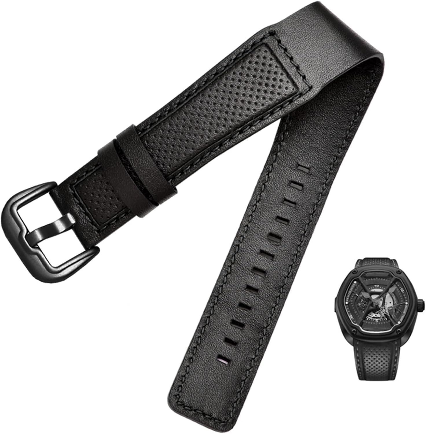 VELORE Cowhide Leather Watch Band for Dietrich OTC-AO1 OT-3 Strap black 24mm bracelet Stomata Cowhide black wristwatches