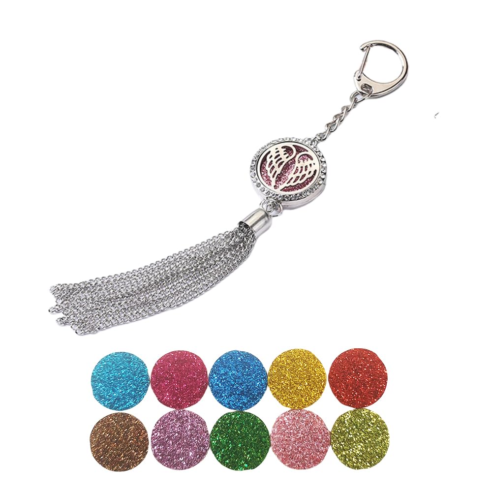 UcubwfuStainless Steel Aromatherapy Essential Oil Diffuser, Angel Wing Keychain Aromatherapy, Car Pendant, Hollowed Out Aromatherapy Box, Exquisite Creative Pendant