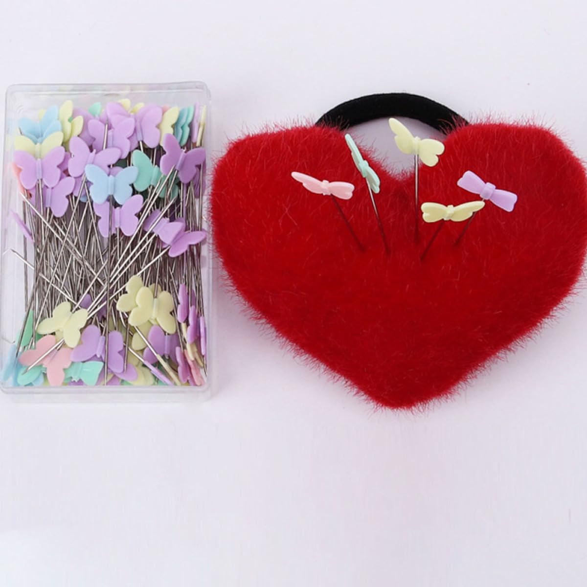 Butterfly Head Straight Pins Sewing Needles with Storage Box, 100pcs Colorful Dressmaking Pins for Quilting and Wedding Bouquet Craft Supplies