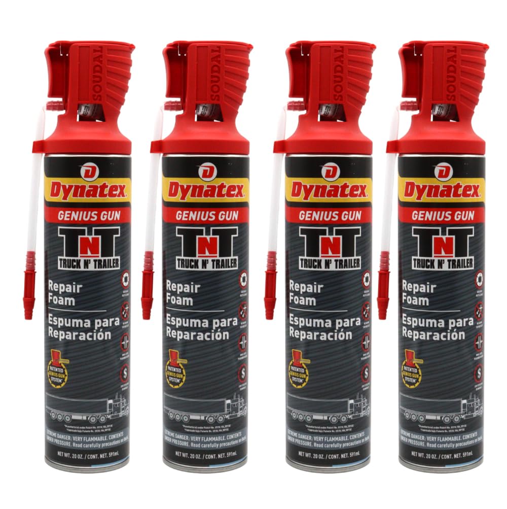 Dynatex Truck N Trailer Repair Foam 20 oz Can w/Genius Gun - Low Pressure Expansion, Sound & Thermal Insulation, Reusable Up to 6 Weeks (4-Pack)