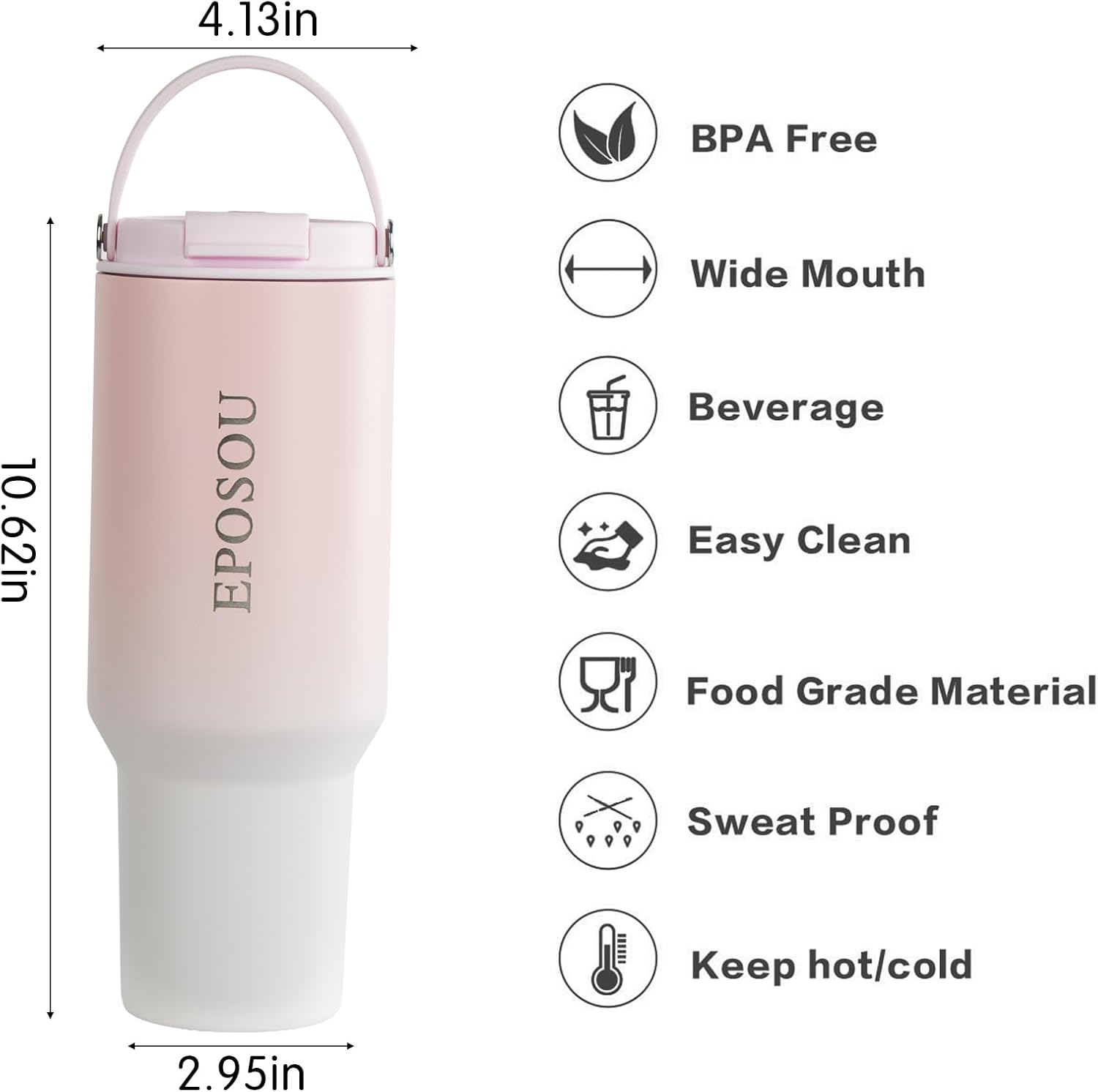 40 oz Tumbler with portable and Straw,leak proof water bottle with Flip Lid and tea strainer,BPA-Free,compatible with car cup holders,Insulated Stainless Steel Cup,Gifts for Women Men Him Her,(Pink) - Image 5