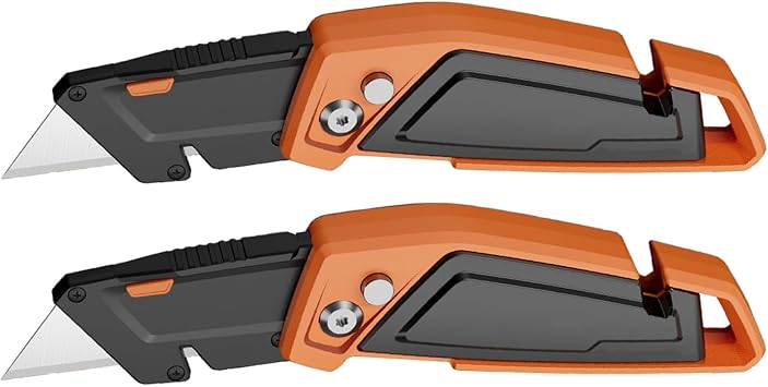Folding Box Knife with Blade Storage, Cutter Knife with 3 Blades, Compact with Side Release Button*2