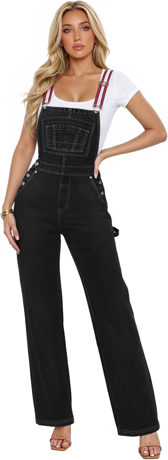 Hybrid & Company Womens Super Comfy Stretch Denim jumpsuit Pants Overalls
