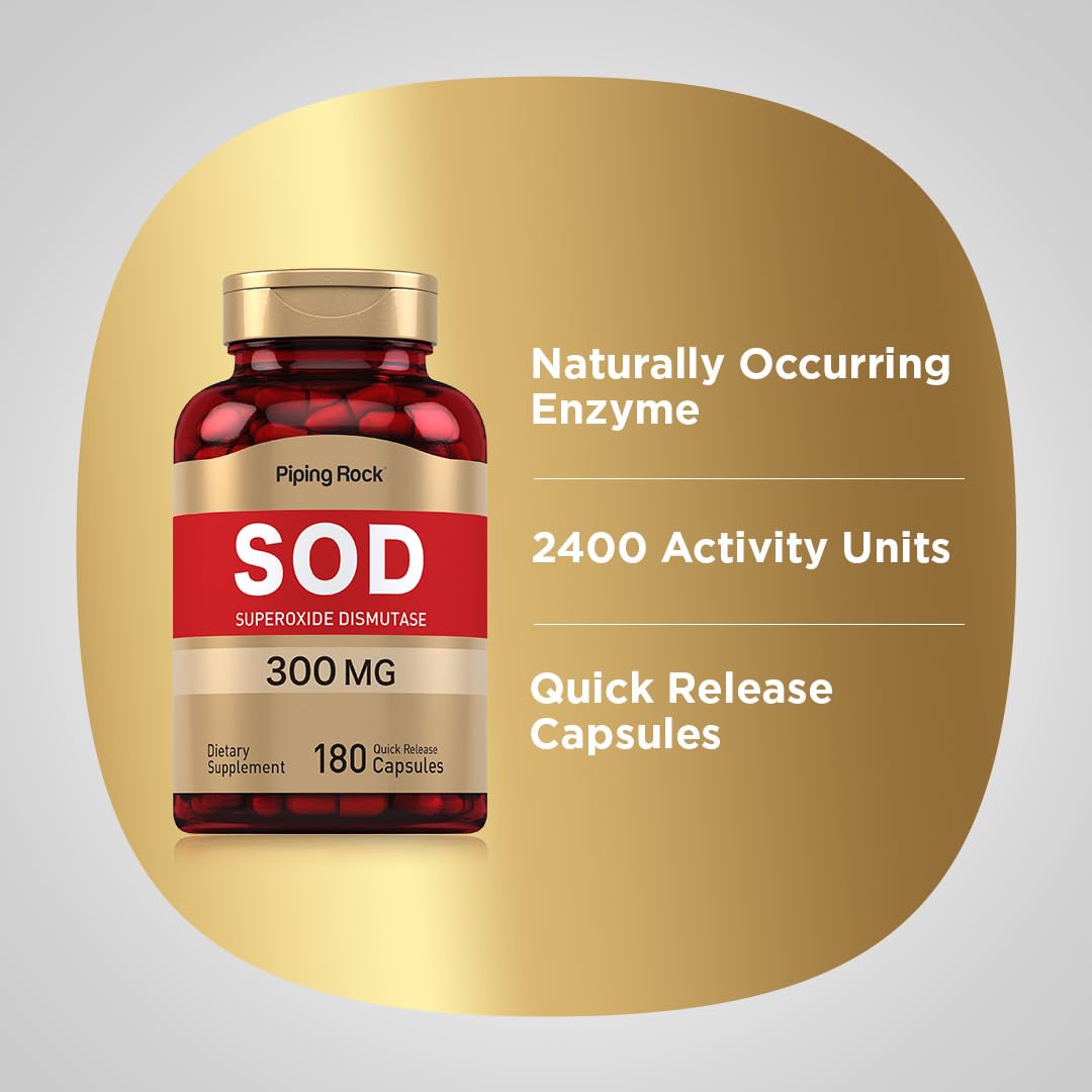 Amazon.com: Piping Rock Superoxide Dismutase Supplement | 300 mg | 180  Capsules | SOD for Women and Men | Non-GMO, Gluten Free : Health & Household