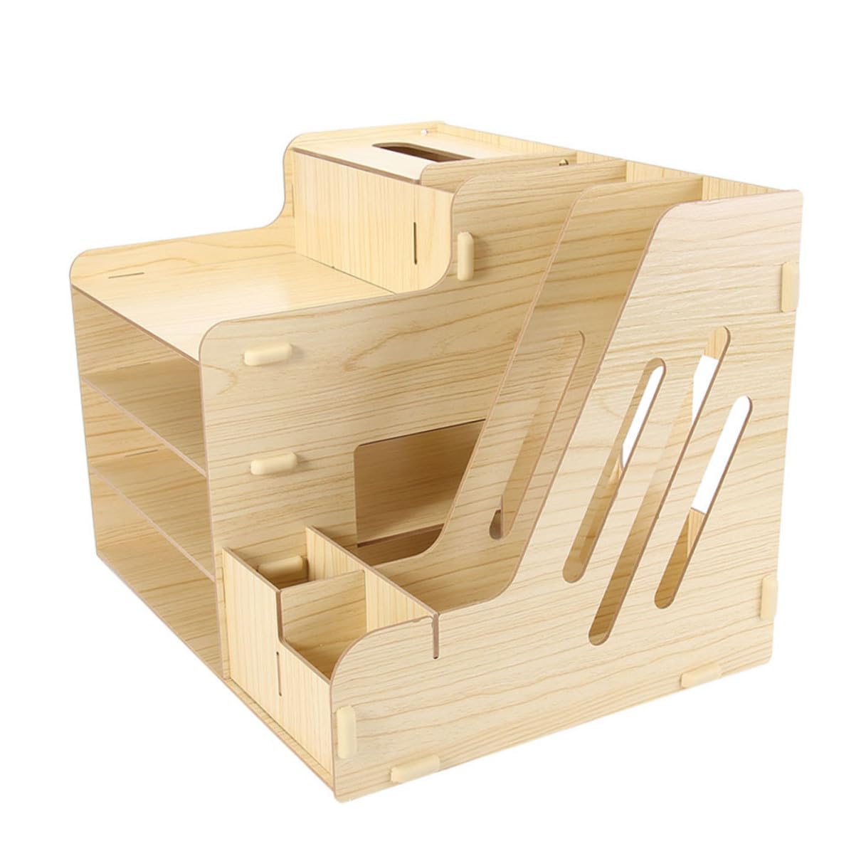 Organizador de Archivos de Madera Natural Tamaño Mediano Cajones Extraíbles, Estante de Almacenamiento Multifuncional para Oficina y Estudio, Soporte para Documentos y Artículos