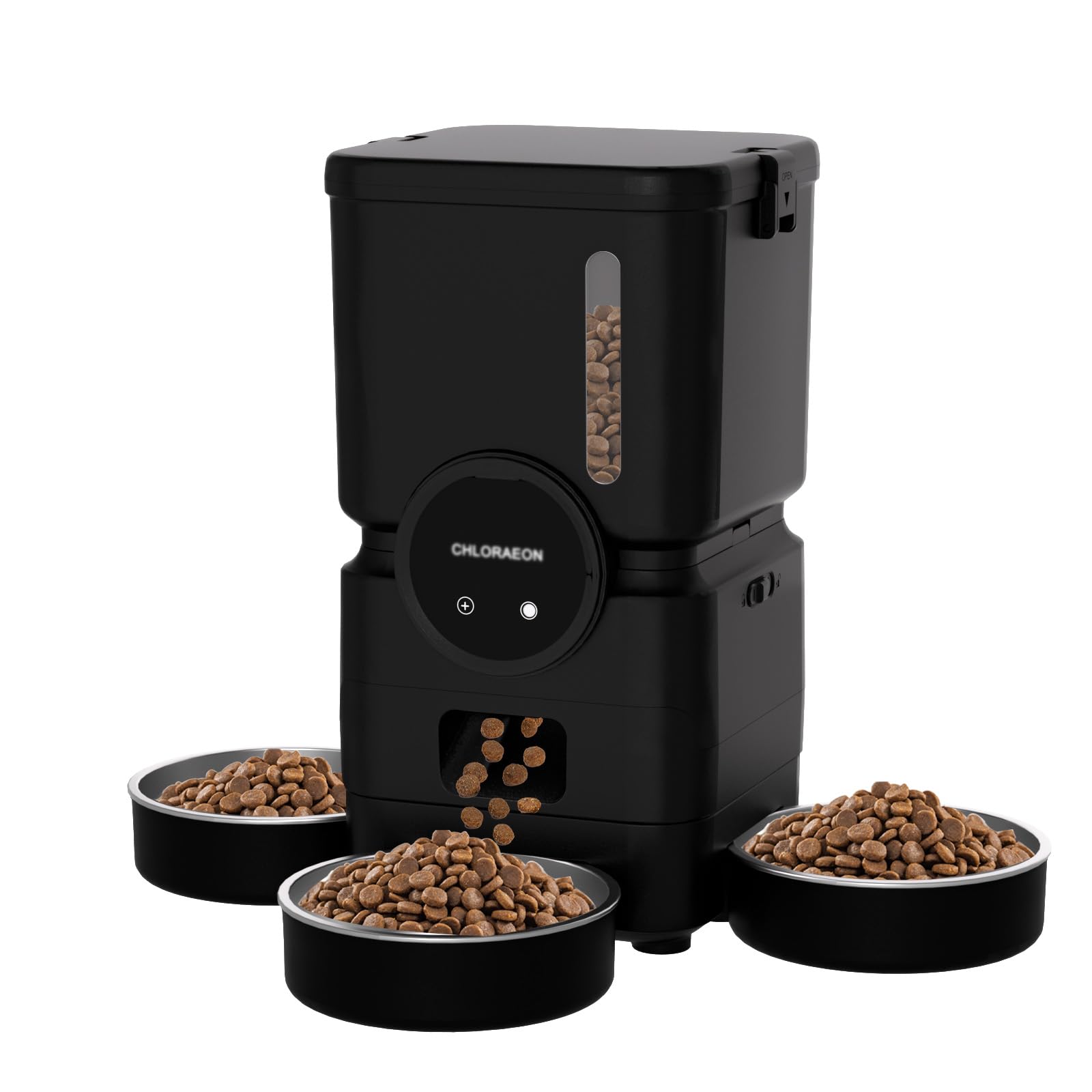 Photo 1 of Chloraeon Automatic Cat Feeder for 3 Cats with Slow Feed, 6L Smart WiFi Pet Feeder, 2.4G & 5G Dual-Band, Battery Powered with 15-Day Battery Life, for Cats & Small Dogs (Black)