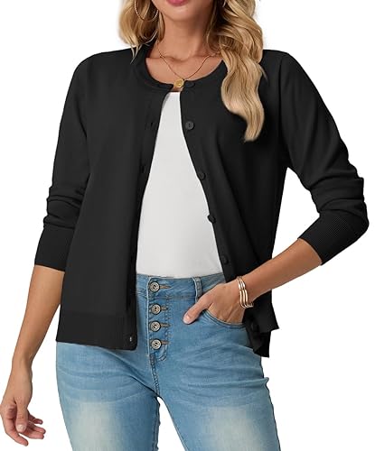 Women's Long Sleeve Lightweight Crewneck Casual Cardigan Sweater, S-2XL