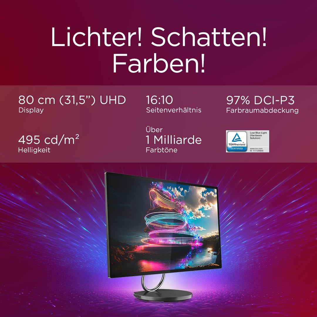 Lenovo Yoga All in One PC | 31.5" UHD Display | Intel Core Ultra 7 258V | 32GB RAM | 1TB SSD | NVIDIA GeForce RTX 4050 | Windows 11 Pro | QWERTZ | grau | inkl. Tastatur & Maus | 2 Jahre Premium Care