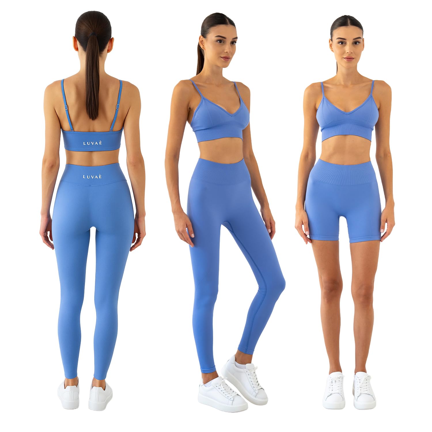 LUVAE 3 Piece Workout Set - Seamless Biker Short High-Waist Leggings Activewear Sports Bra Set for Gym Yoga