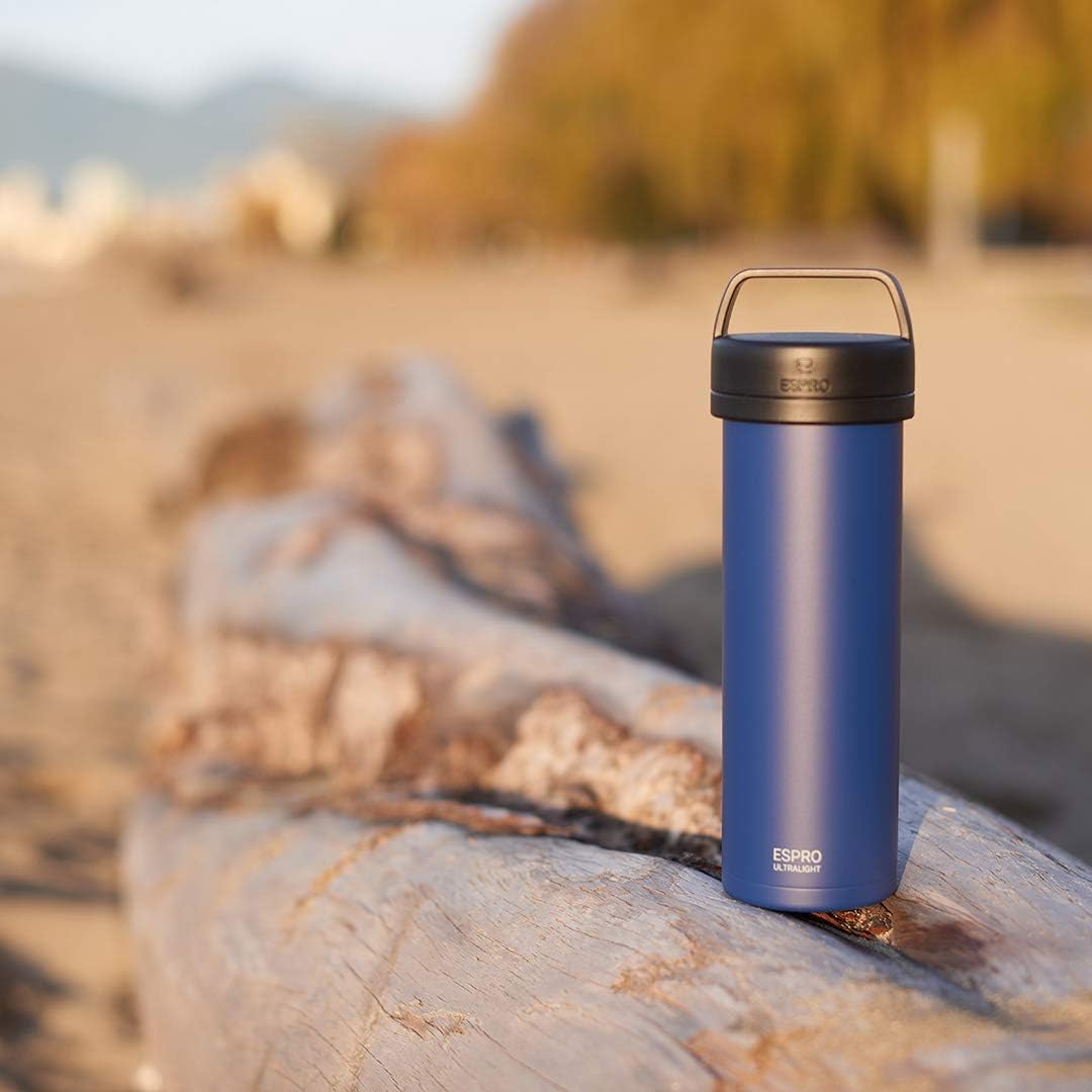 ESPRO P0 Ultralight Double Walled Stainless Steel Vacuum Insulated Coffee French Press + Tea Micro-Filter, 16 Ounce, Blue