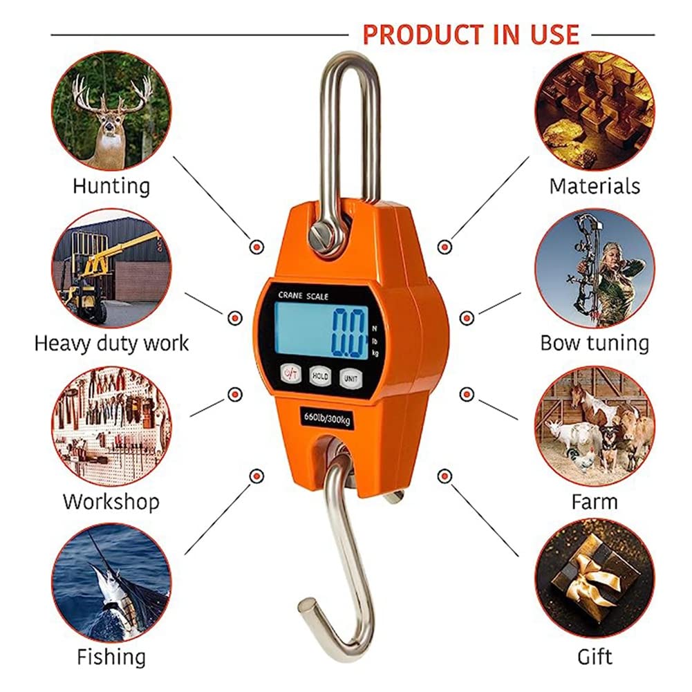1Set Digital Hanging Scale Fish Scale Hunting Farm Bike Bow Fish Weight Fishing Scale 660 LB 300 KG