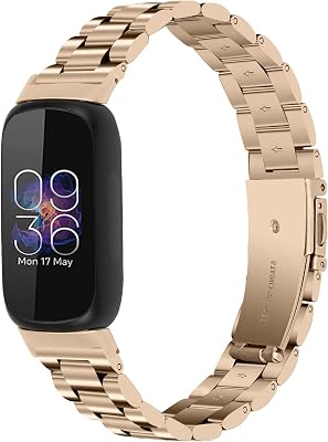 TenCloud Intended for Fitbit Inspire 3 Bands Large Small Stainless Steel Metal Replacement Strap Watch Band Accessories for Fitbit Inspire 3 Women Men (Champagne Gold)