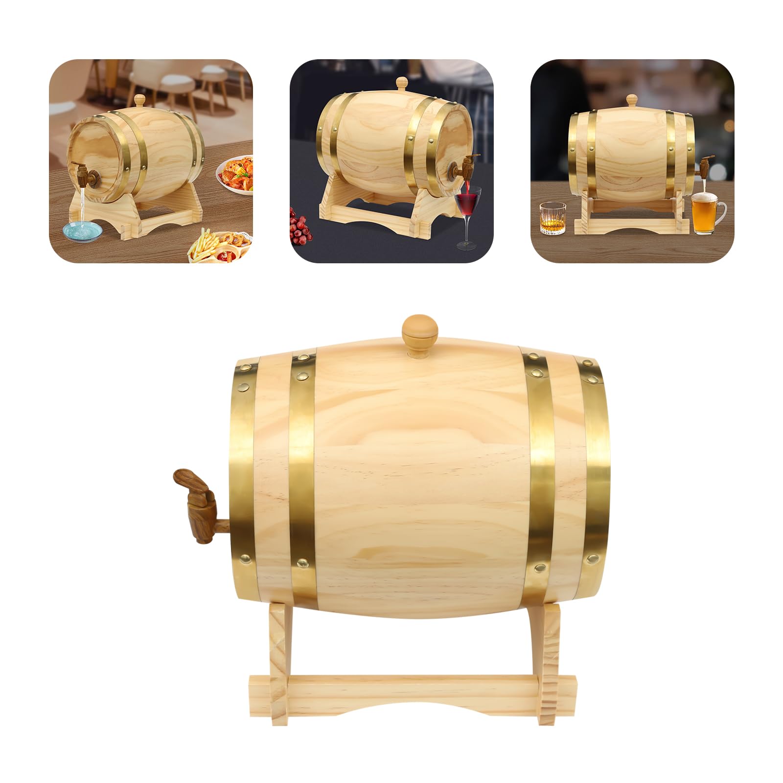 MINRS Botte in Rovere Piccola Botte di Quercia 5L Botte per Whisky in Legno Botte per Vino in Rovere Botte per Whisky con Bicchiere & Spina per Vino & Liquori, Bottiglia Decorativa per Grappa, Legno