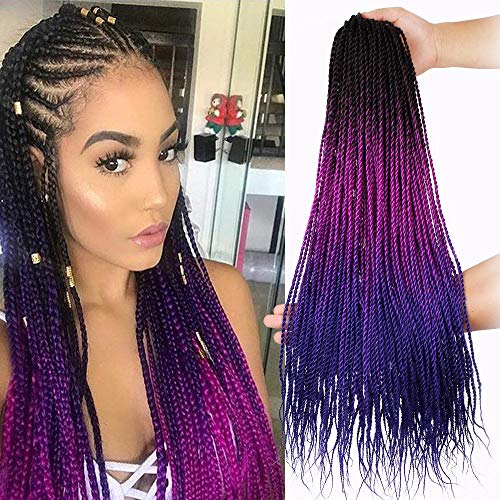 5Pcs/Lot Ombre Crochet Hair Braid Senegalese Braids Hair Extensions Crochet Hair Havana Mambo Twist 24Inch Synthetic Braiding Hair(Black/Purple/Blue)