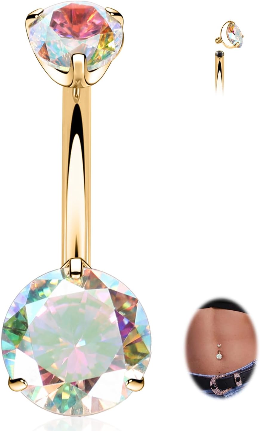 FUNLMO 14G Belly Button Ring Titanium Belly Button Piercing Belly Ring Internally Threaded Navel Piercing Jewelry