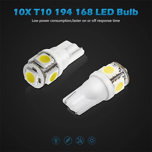 Miniatura 2 de Luces LED para domo y mapa interior del auto, 12 V, T10, 5-5050-SMD 194 168 W5W 158 2825, juego de 10 piezas, de Partsam, Blanco