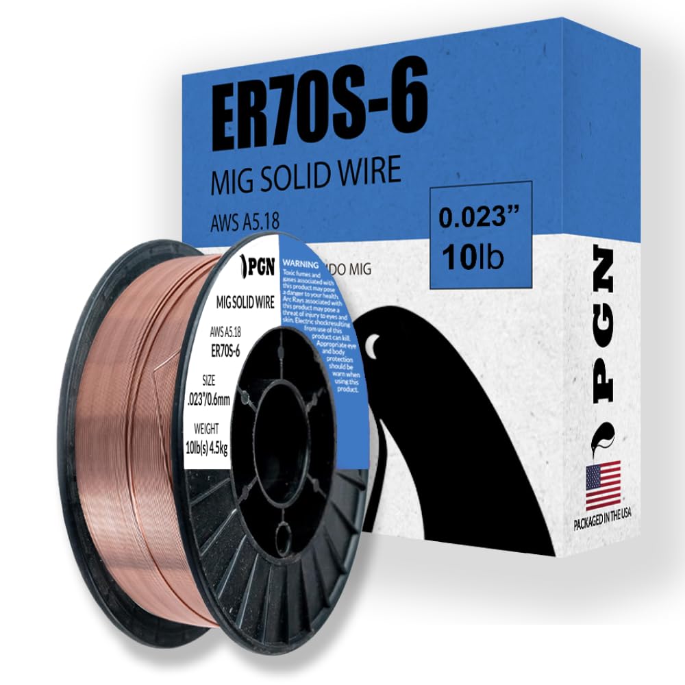 PGN Solid MIG Welding Wire - ER70S-6 .023 Inch - 10 Pound Spool - Mild Steel MIG Wire with Low Splatter and High Levels of Deoxidizers - for All Position Gas Welding
