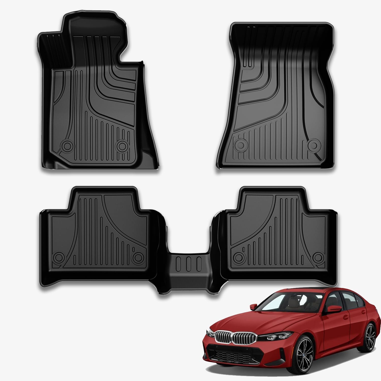 Floor Mats Compatible with 2019-2025 2026 BMW 3 Series (Only Sedan) 330i 330e M3 M340i TPE All Weather Custom Fit Floor Liner for 3 Series 1st & 2nd Row Car Mats Black
