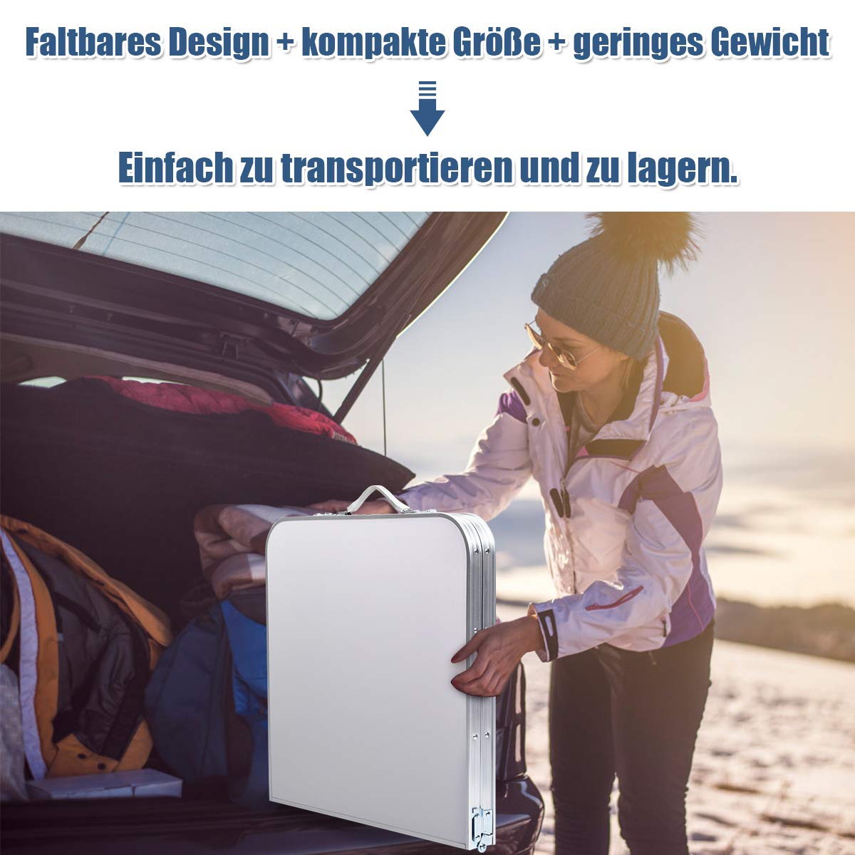 COSTWAY Campingküche mit großem Stauraum, Reiseküche Klapptisch Alu Höhenverstellbar von 53-70cm, Gartentisch Picknicktisch Campingschrank