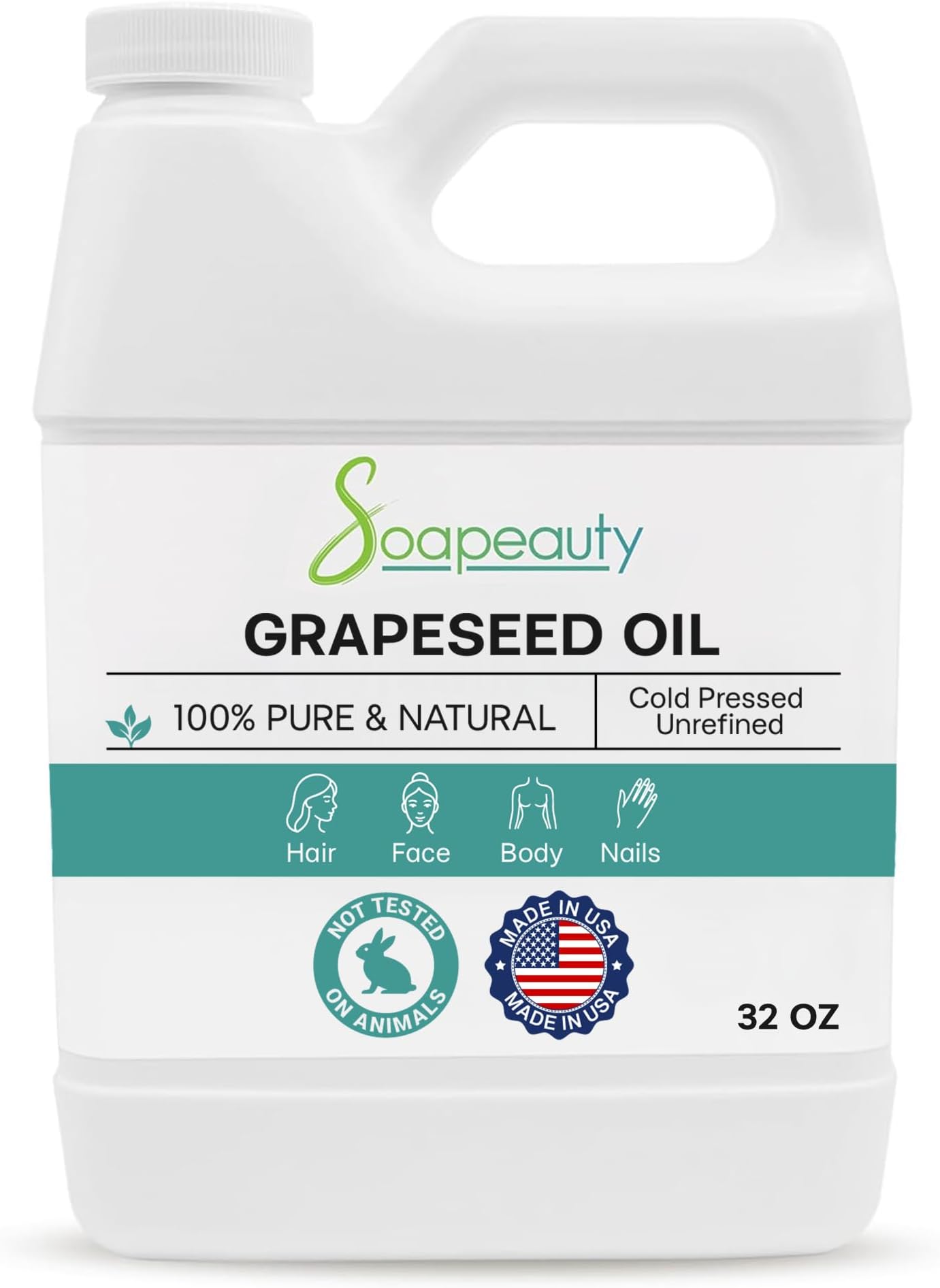 GRAPESEED OIL Organic Cold Pressed Unrefined | 100% Natural Available in Bulk | Carrier for Essential Oils, Face, Skin, Hair Moisturizer, Soap Making | Sizes 4OZ to 7 LBS | (32 OZ)