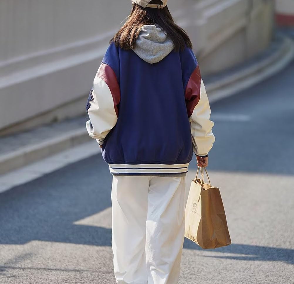 Veste De Baseball Unisexe Vintage Manteau Homme Femmes Y2K 90S College Jacket Veste Casual Blouson Oversized Bomber Veste De Survêtement Streetwear Pour Automne
