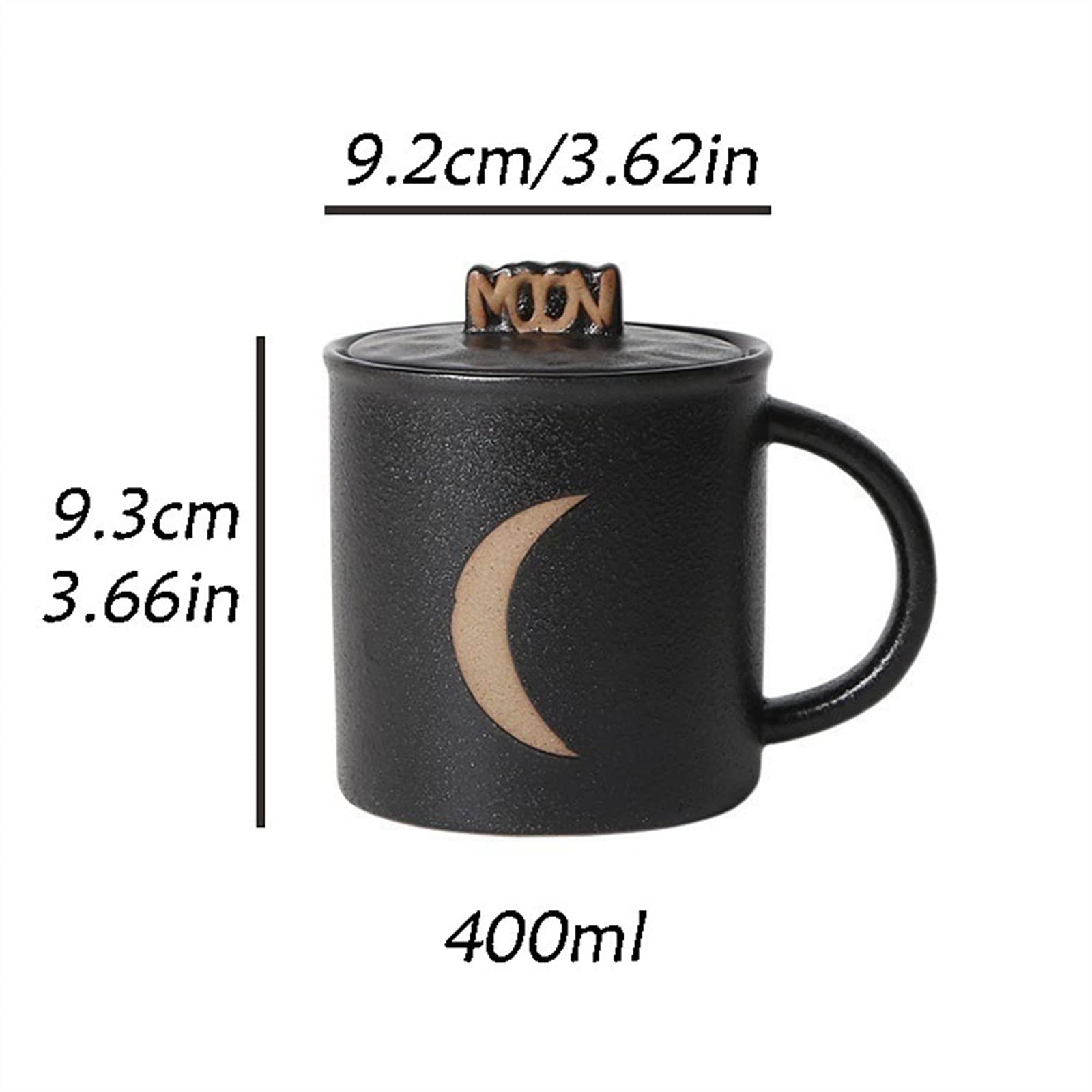 Becher Tassen 400 ml grobe Keramik-Wassertasse mit Deckel, Sonne-Mond-Muster, Haushalt, Paarbecher, Büro, gebrühte Kaffeetasse Kaffee-Trinkbecher (Color : Schwarz)