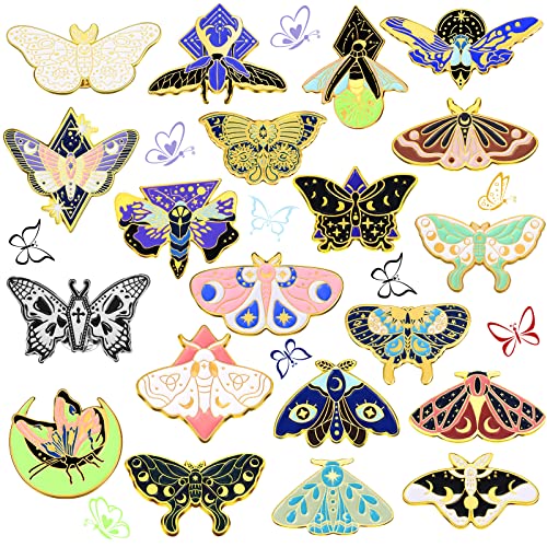 MTLEE 20 Pieces Butterfly Enamel Pins Set Horror Butterfly Enamel Lapel Pins Cool Steampunk Butterfly Brooches Pins Assorted Badges Pins Anime Pins for Backpack Hats Clothes