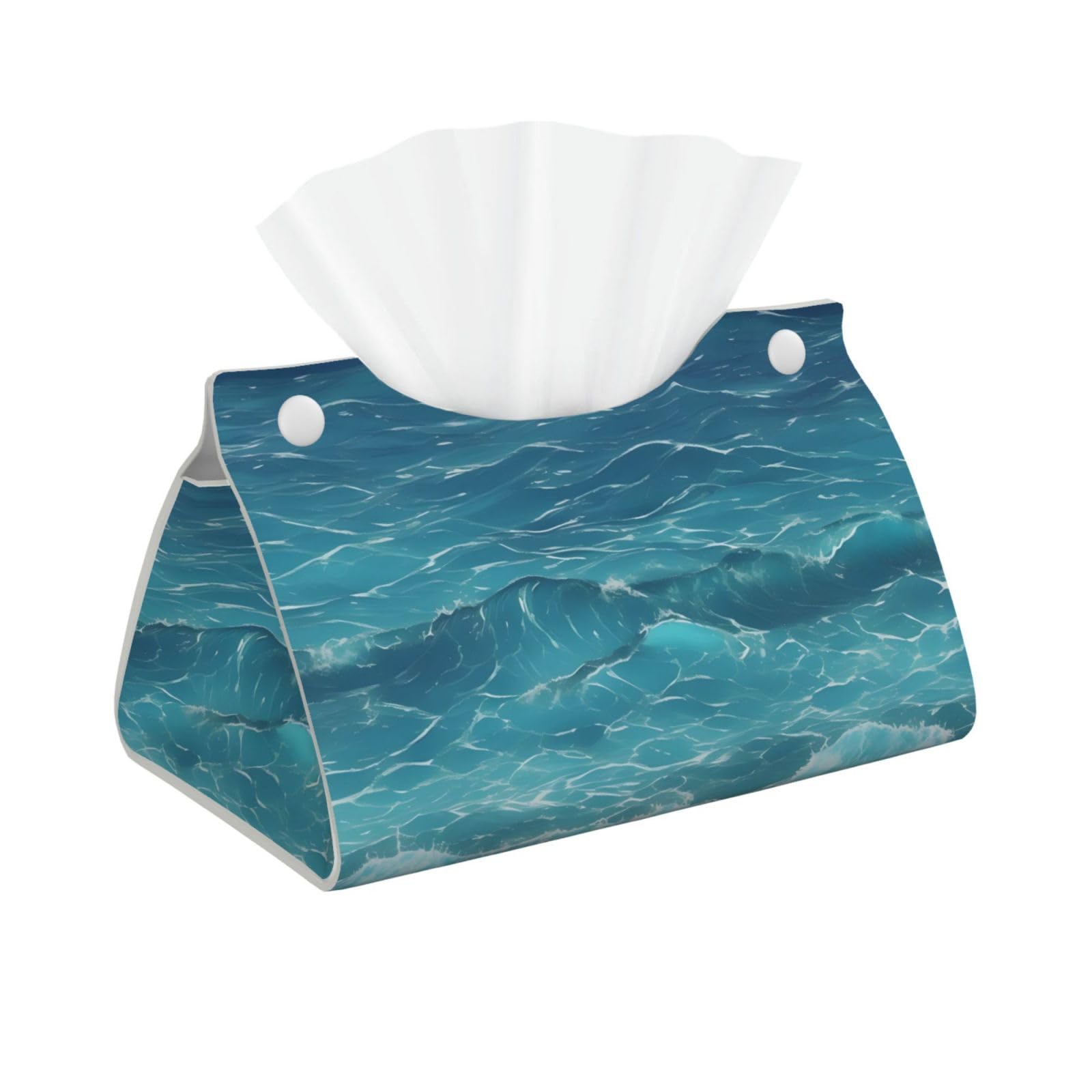 The deep blue sea Long Leather Tissue Box Cover-Waterproof PU Leather Tissue Holder for Bathroom, Decorative Rectangular Tissue Case