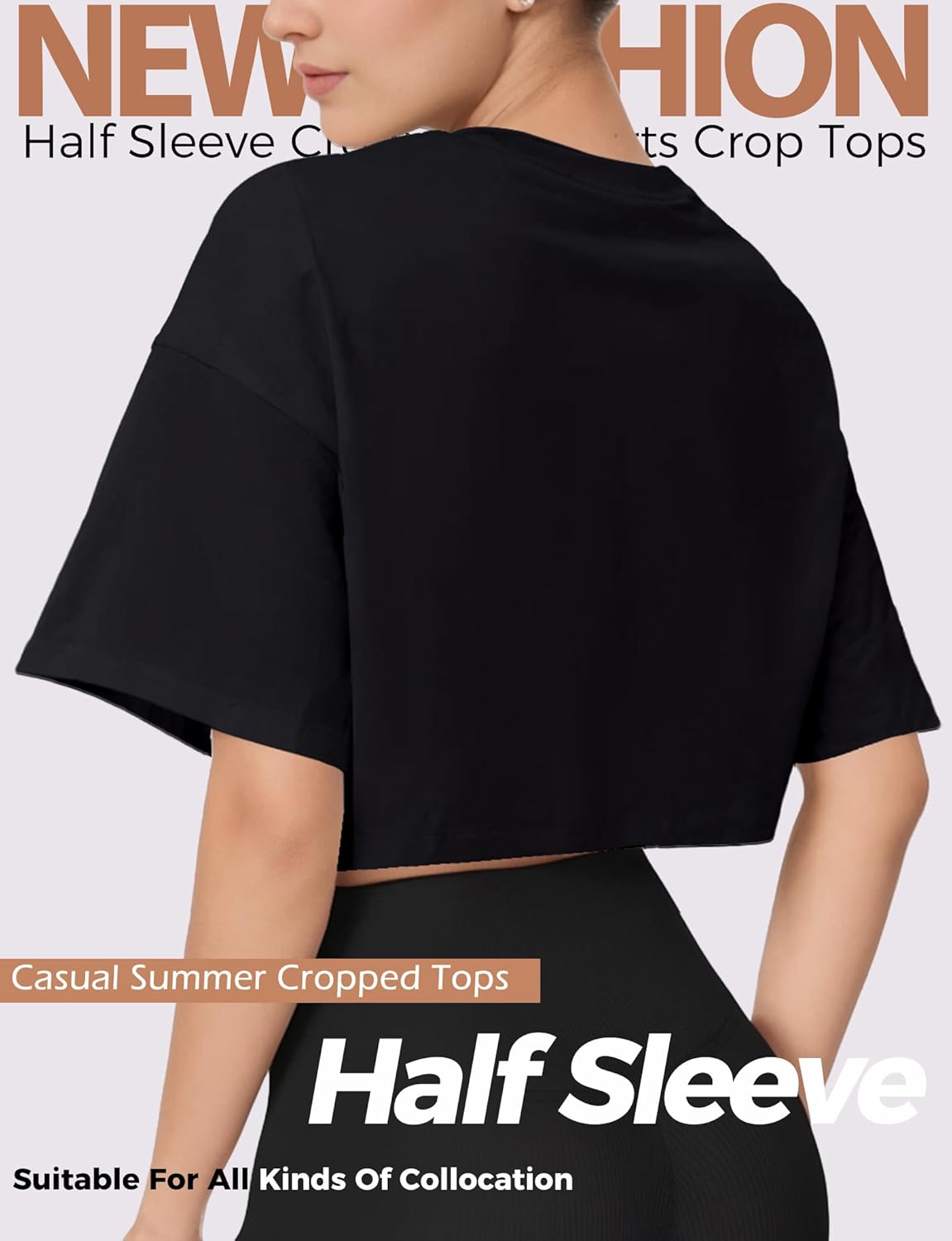 YOGINGO 2PC Women's Basic Crop Top Drop Shoulder T Shirt Half Sleeve Cropped Tee Crewneck Short Sleeve Casual Summer Top - Image 5