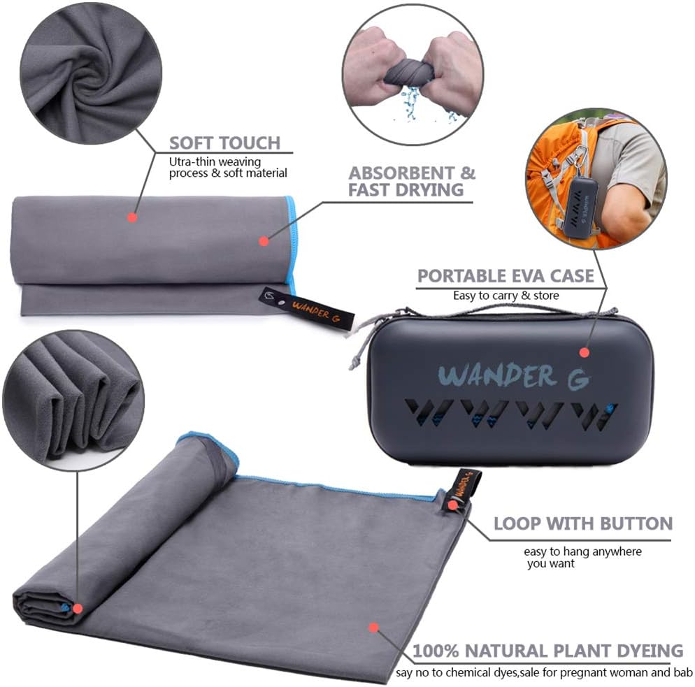 Wander G Microfiber Towel Fast Drying Camping Towel Ultra Soft Compact for Travel Beach Hiking Backpacking Yoga Gym Sports