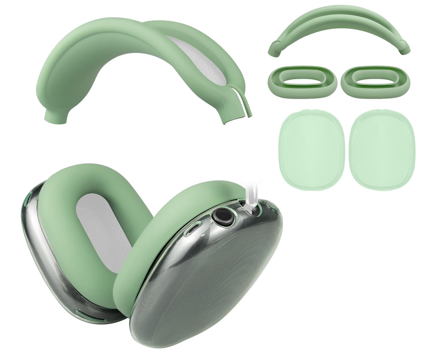 SOULWIT Protective Kit for AirPods Max, Headband Cover + TPU Case Protector + Silicone Ear Pads Cover, Sweatproof Accessory, Easily Washable,