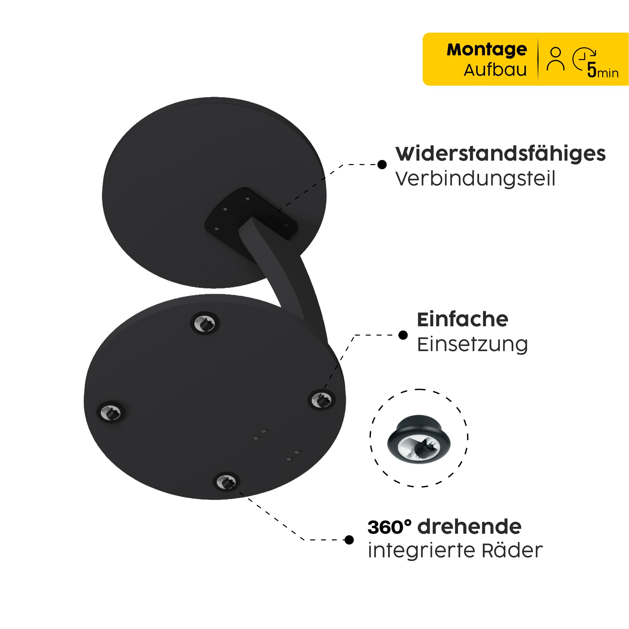 sugodesign Couchtisch mit Rollen, Kleiner Beistelltisch C Form, Beistelltisch Couch, stylischer Sofatisch in schöner Anthrazit Optik, runder Tisch als Ablagefläche für Couch und Wohnzimmer, C Form