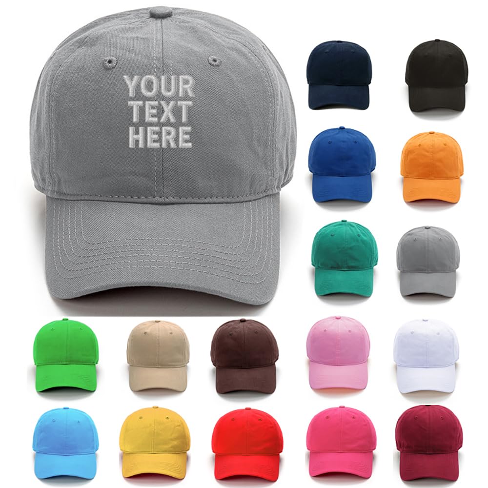 Van Der Linn Unisex Grey Personalised Embroidered Baseball Cap Hat Cotton Mens Ladies (Cotton, )