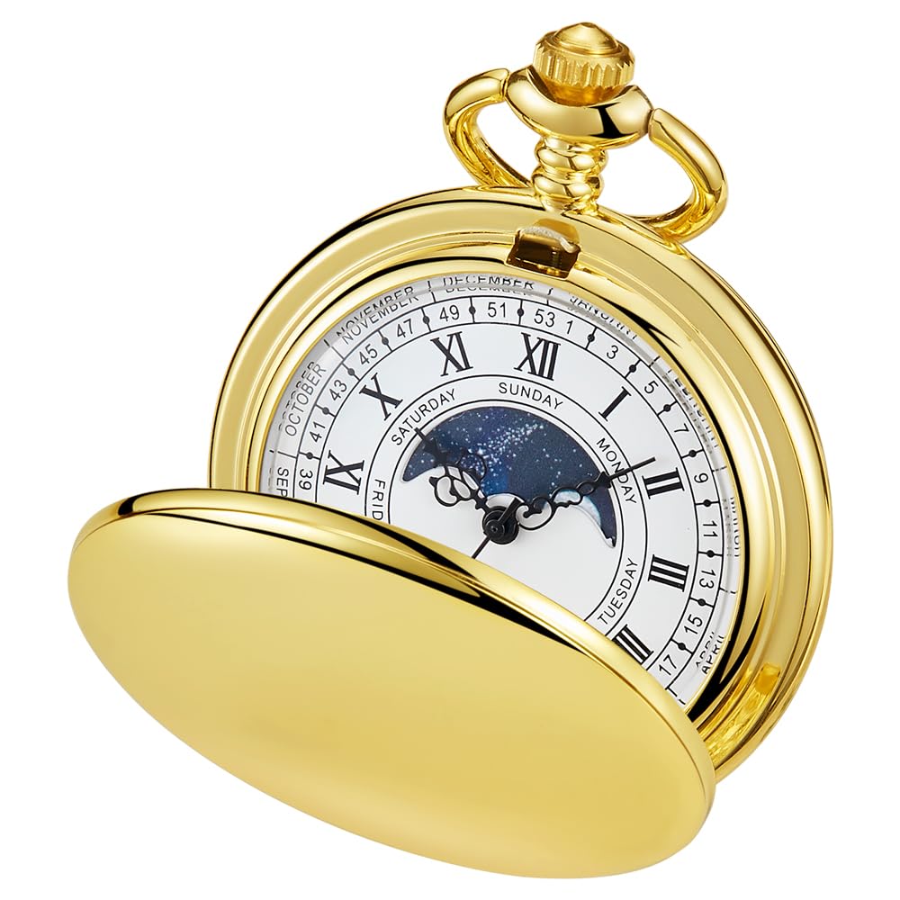Tiong Vintage Taschenuhr mit Kette Römische Ziffern Skala Einzigartige Quarz mit Kalender Taschenuhren Geburtstag Geschenke Vatertag