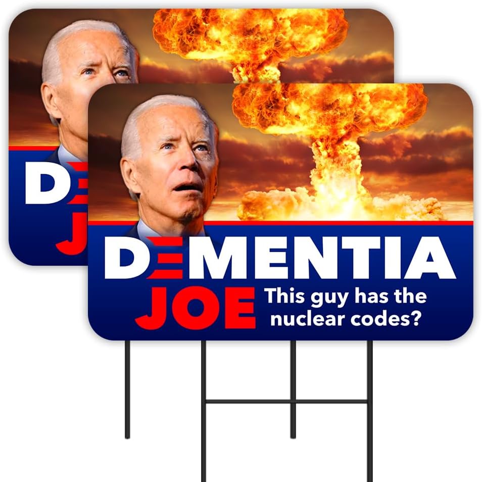 Dementia Joe Biden 2 Pack Yard Signs 16 x 24 - Double-Sided Print, with Metal Stakes