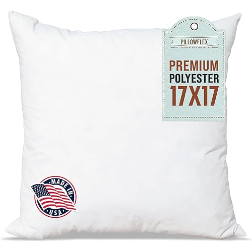 Pillowflex Premium Polyester Throw Pillow Insert - 17x17 Ultra Soft Small Square Throw Pillow, Couch Sham, Lumbar, Back, Sofa - Machine Washable - Decorative Accent Form - 1 Soft Pillow
