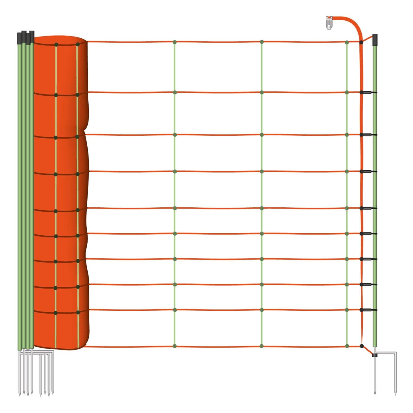 VOSS.farming Rete per recinzioni da pascolo elettrificabile, Altezza 106 cm e 50 m di Lunghezza, a Punta Doppia,14 Pali Verdi, Colore Arancione/Verde