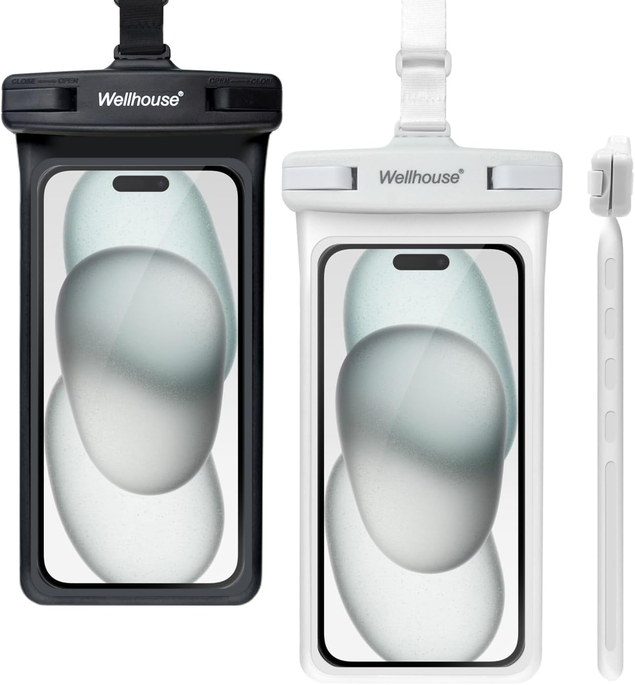 wellhouse Waterproof Phone Pouch, Waterproof Phone Case for iPhone 16 15 14 13 12 Pro Max XS Samsung, IPX8 3D Cellphone Dry Bag Beach Essentials (2 Pack - Black & White7.0, 7 inch) 2 Pack - Black & White7.0"