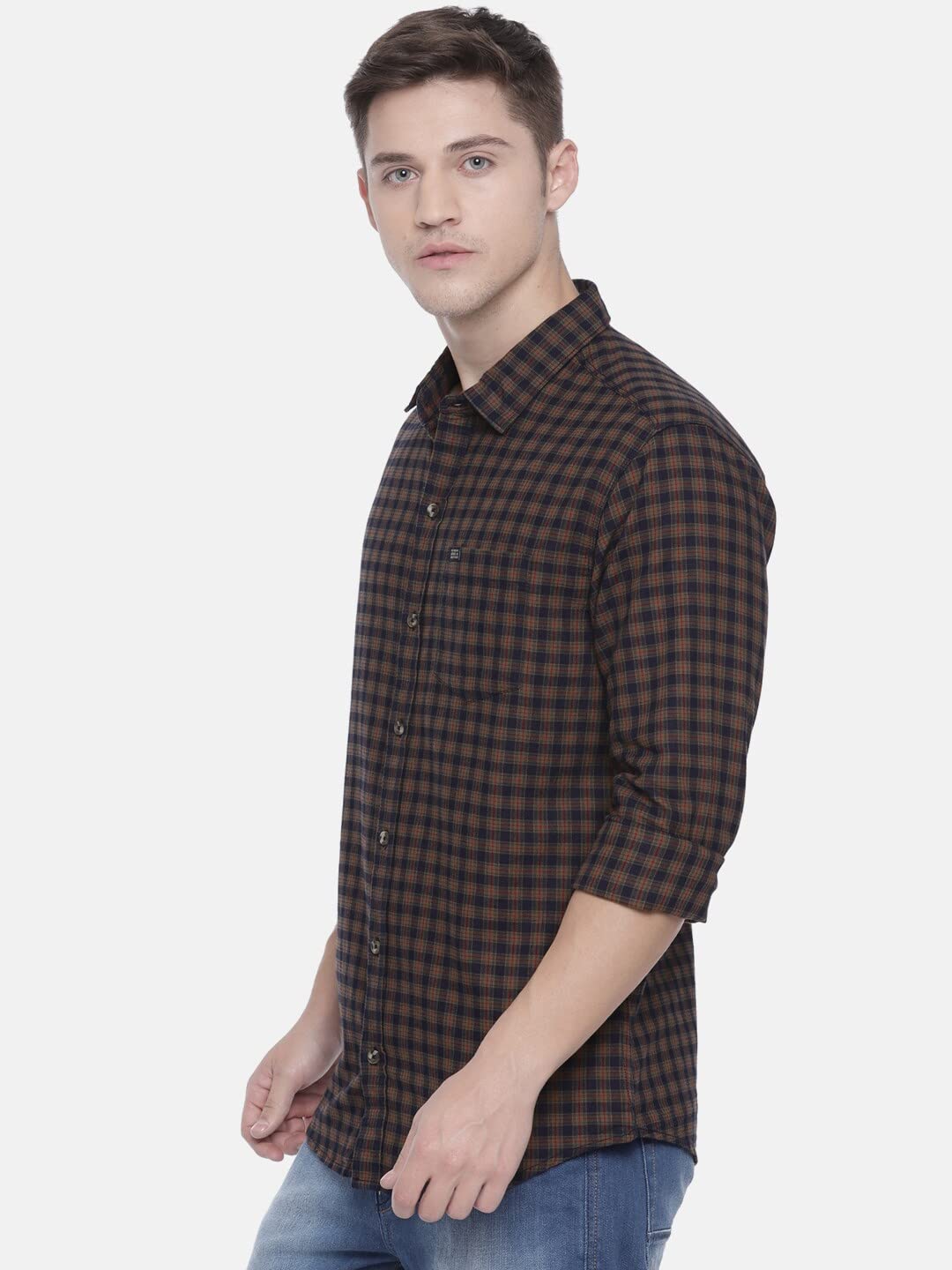 The Indian Garage Co Men's Checkered Slim Fit Casual Shirt (1218-SH06-03_Khakhi_Khakhi_M-102CM) 1