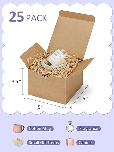 Miniatura 26 de Eupako Cajas de regalo de 4 x 4 x 4 pulgadas, paquete de 25 cajas de papel kraft blanco con tapas, cajas de regalo para damas de honor, 4x4x4"_25
