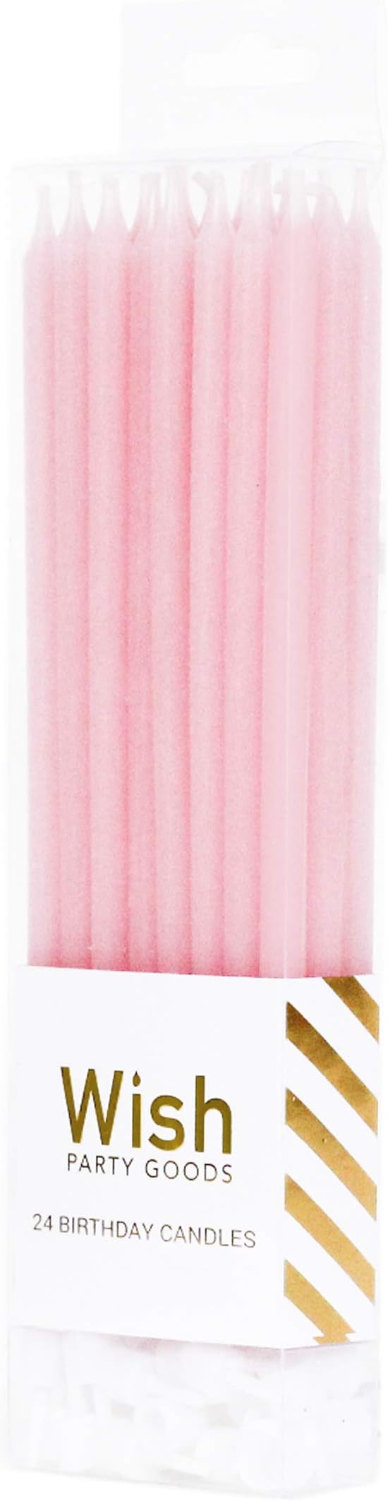24 Count Extra Long Thin Candles with 24 Holders for Parties, Birthday, Cakes, Cupcakes - Pastel Pink
